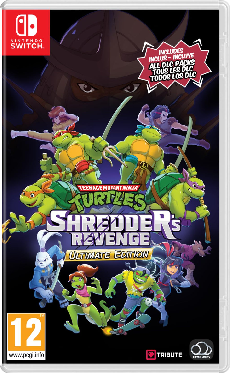 Silver Lining Interactive TMNT Shredder's Revenge Ultimate Edition cover art with retro pixel visuals for fans.