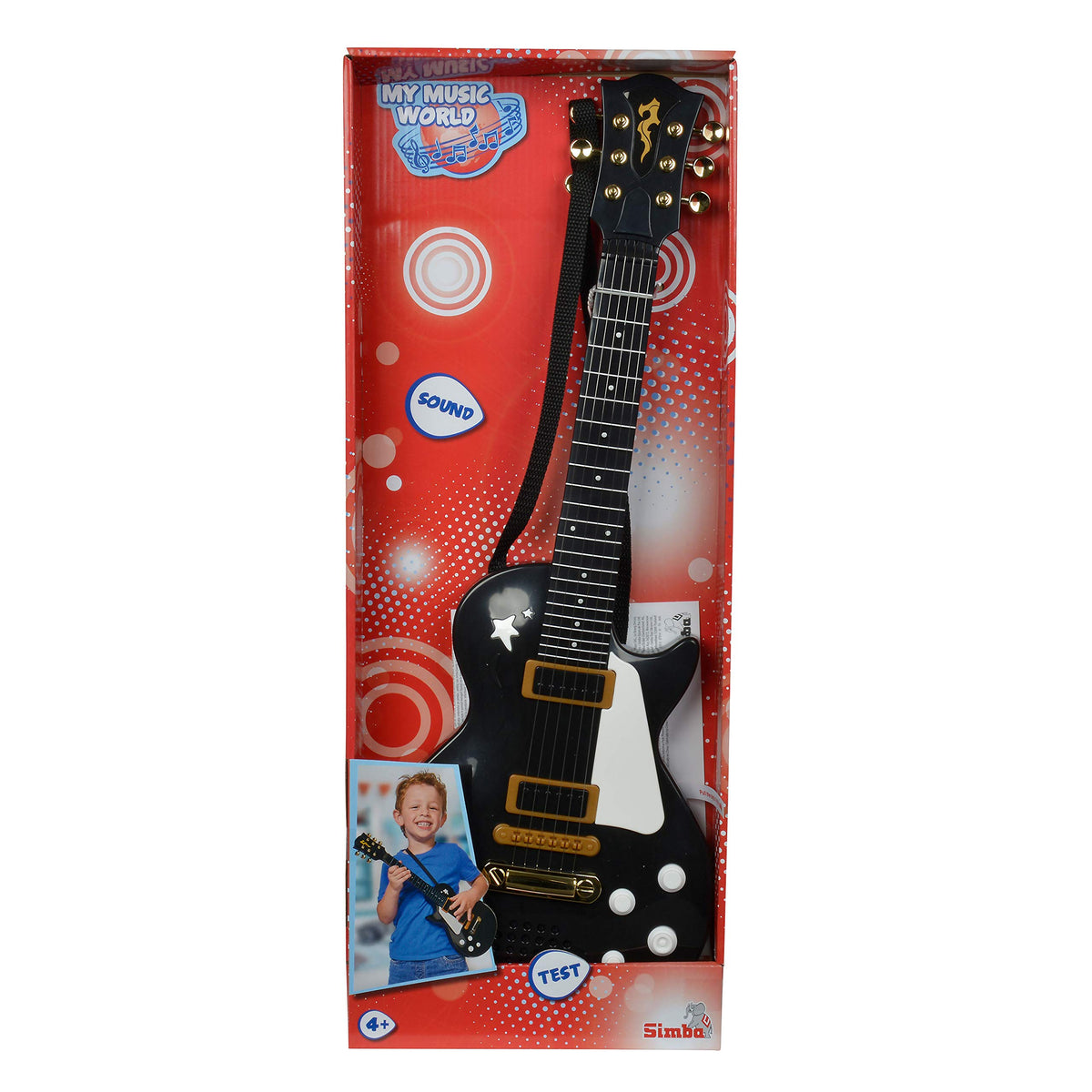 Simba Kids Electric Guitar demo button shows rock effects to spark imagination during practice.