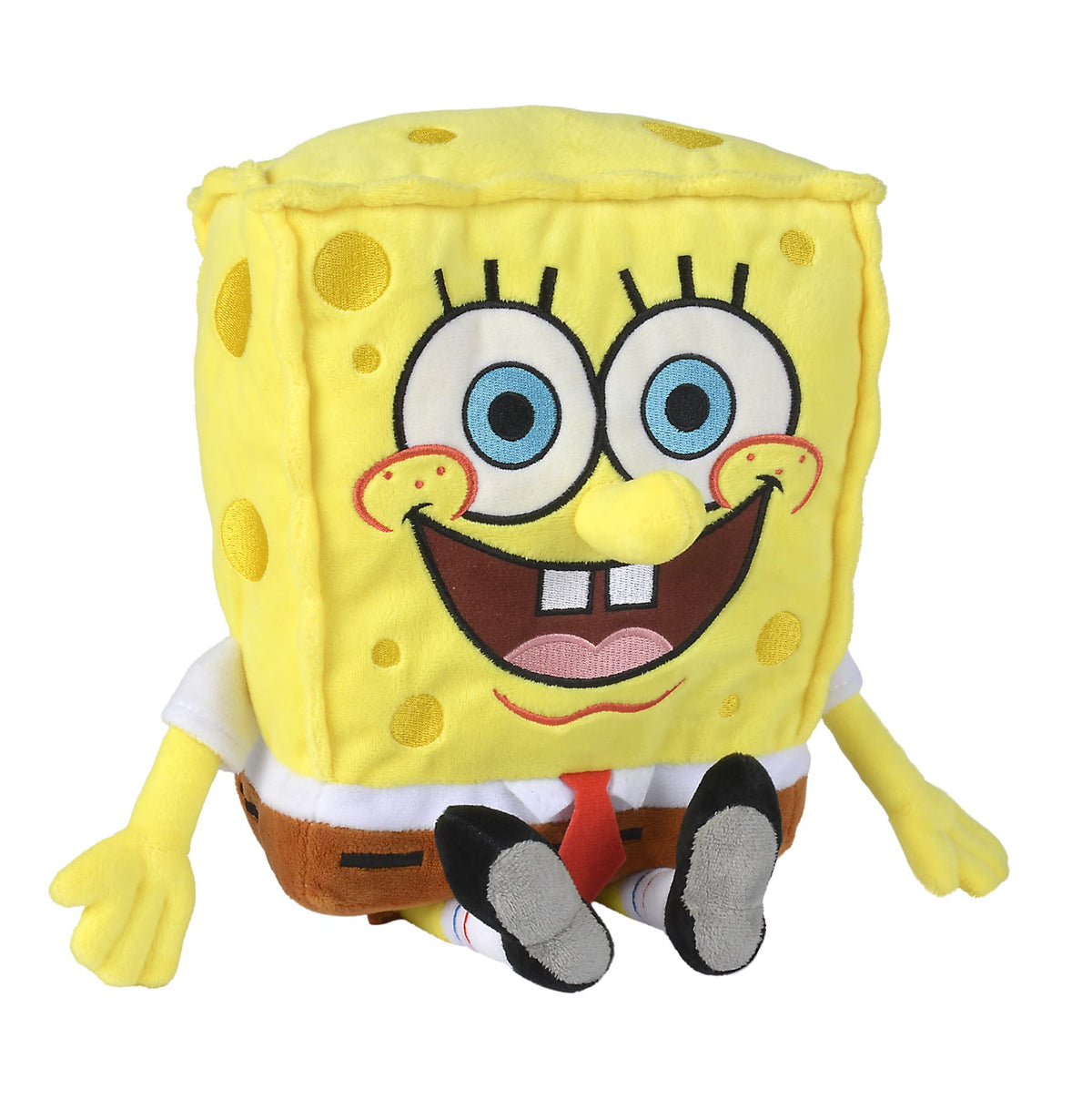 Close-up of Simba SpongeBob plush face, vivid eyes and smile for imaginative play.