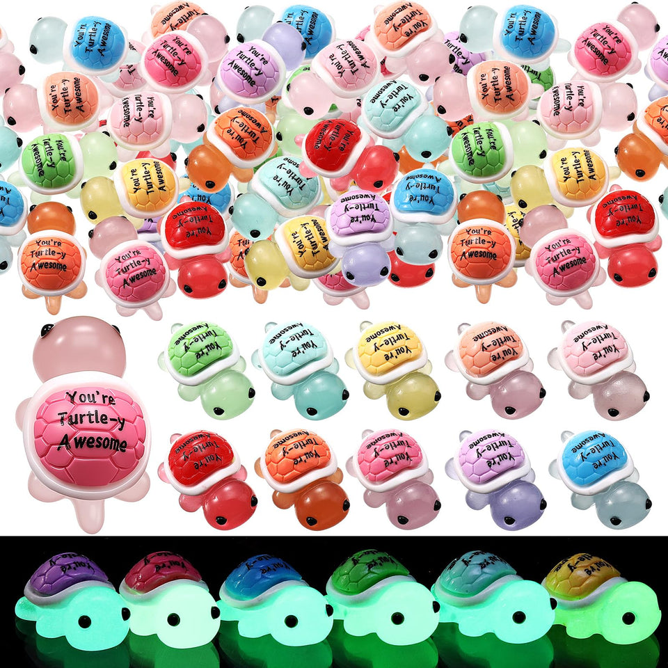 Simgoing 50-piece mini resin turtles set in vibrant colors for desk decor and gifting.