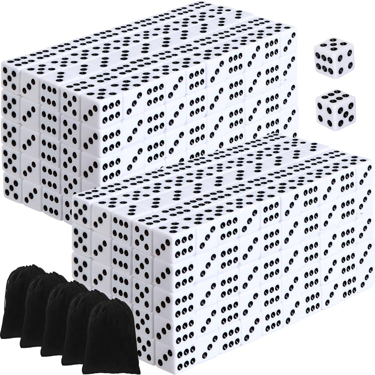 Simgoing 500-piece 16mm dice, white with clear pips for easy readability in games.