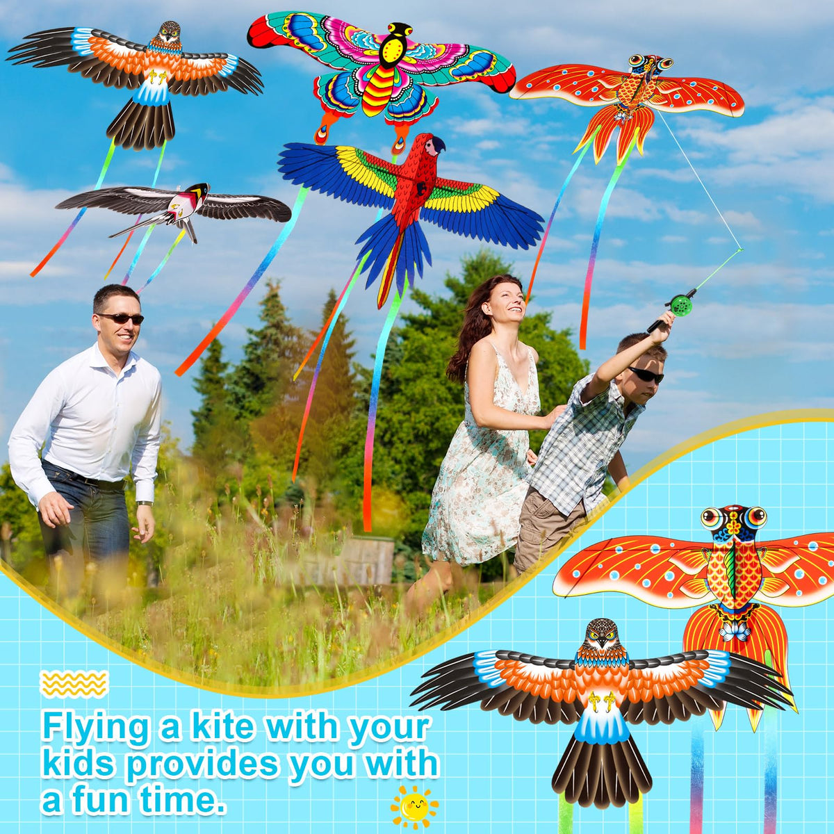 Simgoing rod spools with kites, easy setup and smooth handling.