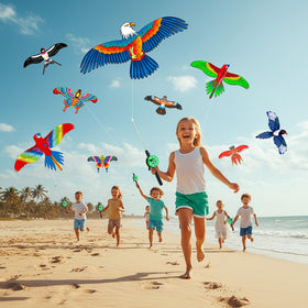 Simgoing parrot kite brings vibrant energy to family days.