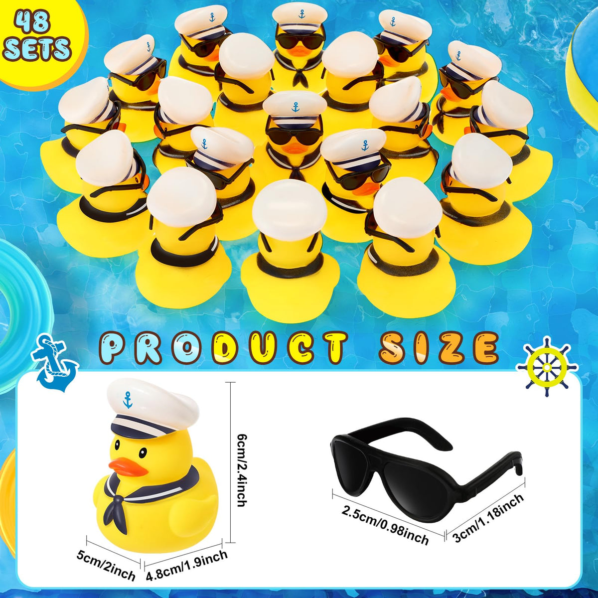 Simgoing anchor hat duck with navy scarf adds festive nautical detail.
