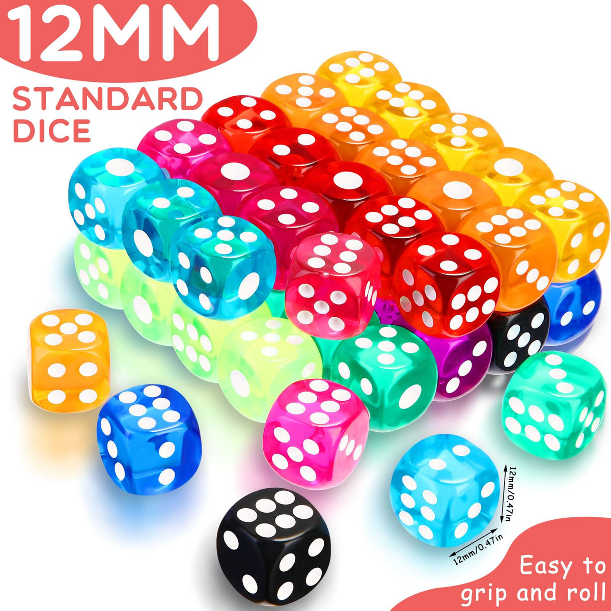 Simgoing 12mm dice close-up showing clear pips