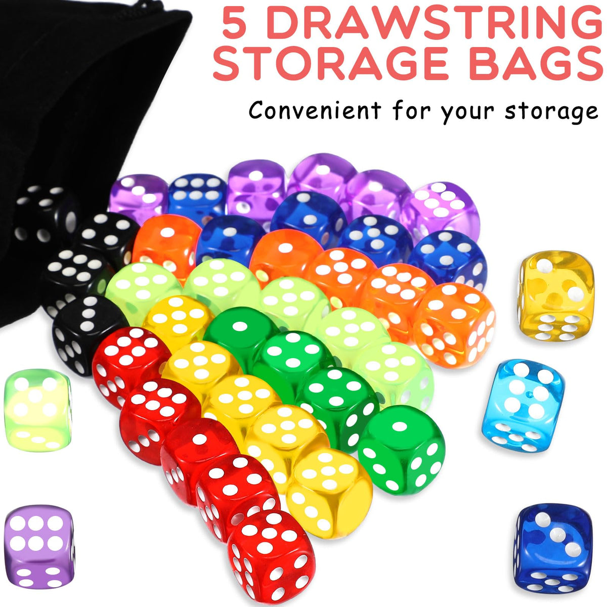 Simgoing drawstring pouches keep dice organized on the go