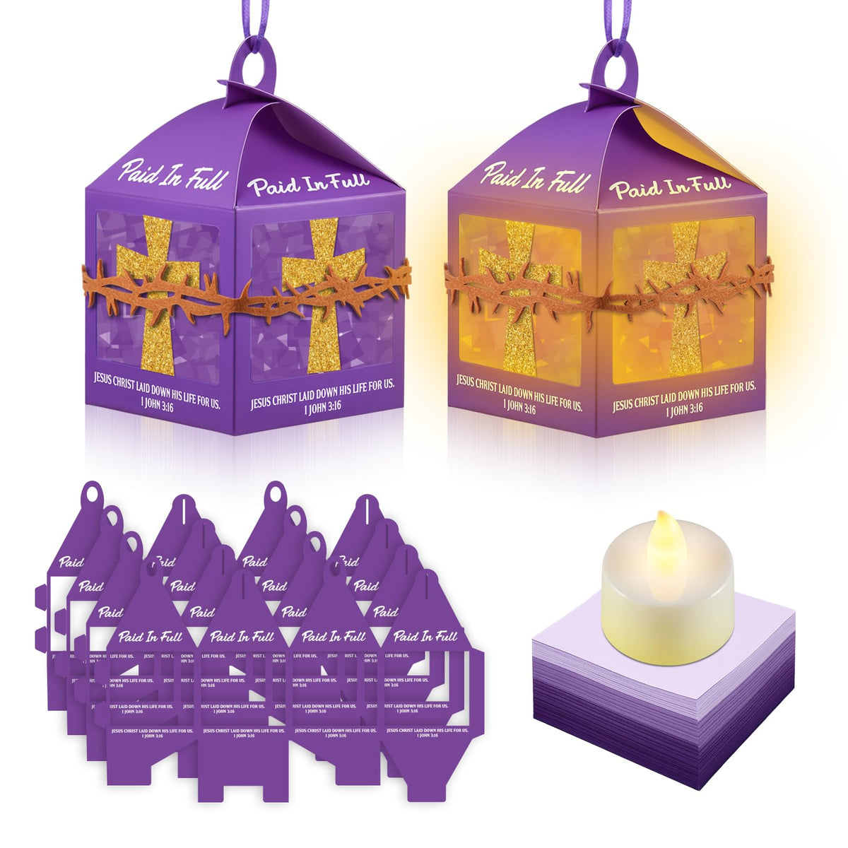 Simgoing Easter cross lantern 12-set packaging, ideal for church craft displays.