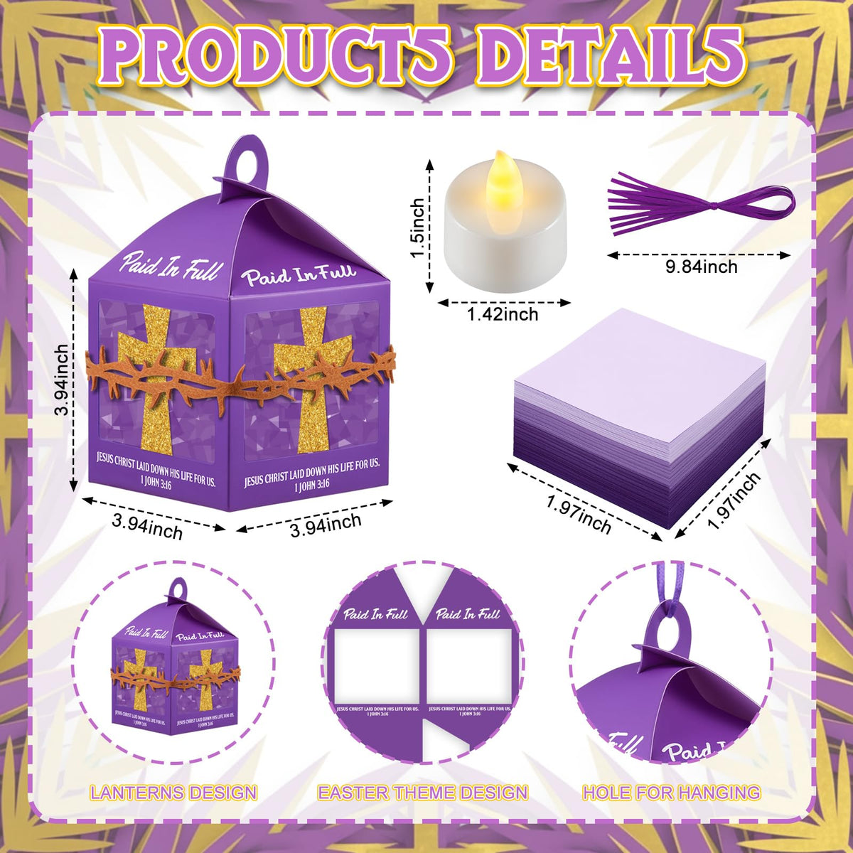 Simgoing Easter cross lantern with LED candles lit, creates warm classroom ambience.
