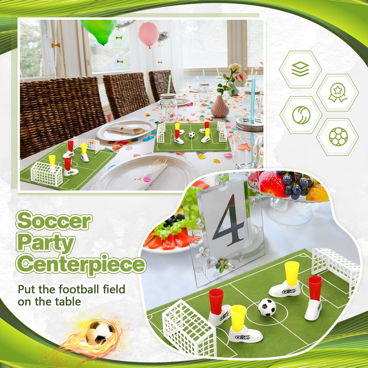 Simgoing footballs set up for fast, casual tabletop matches.