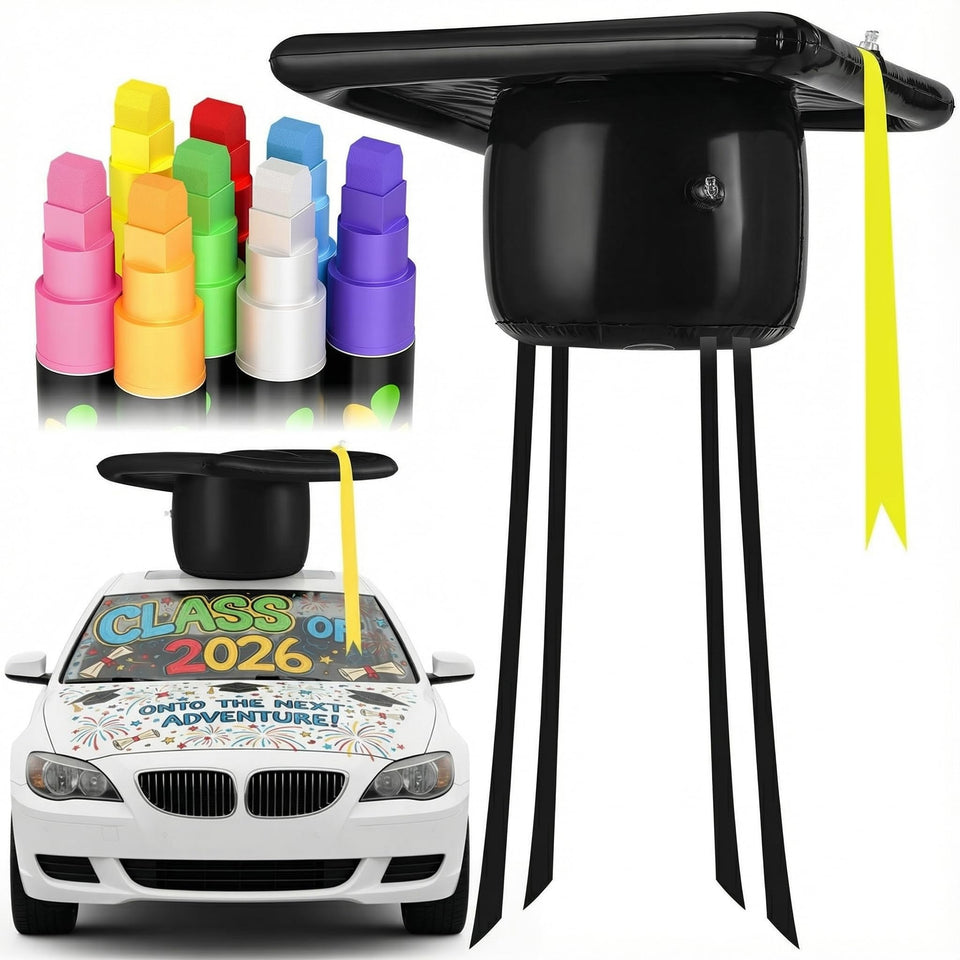 Simgoing graduation cap car topper on a vehicle for bold parade display