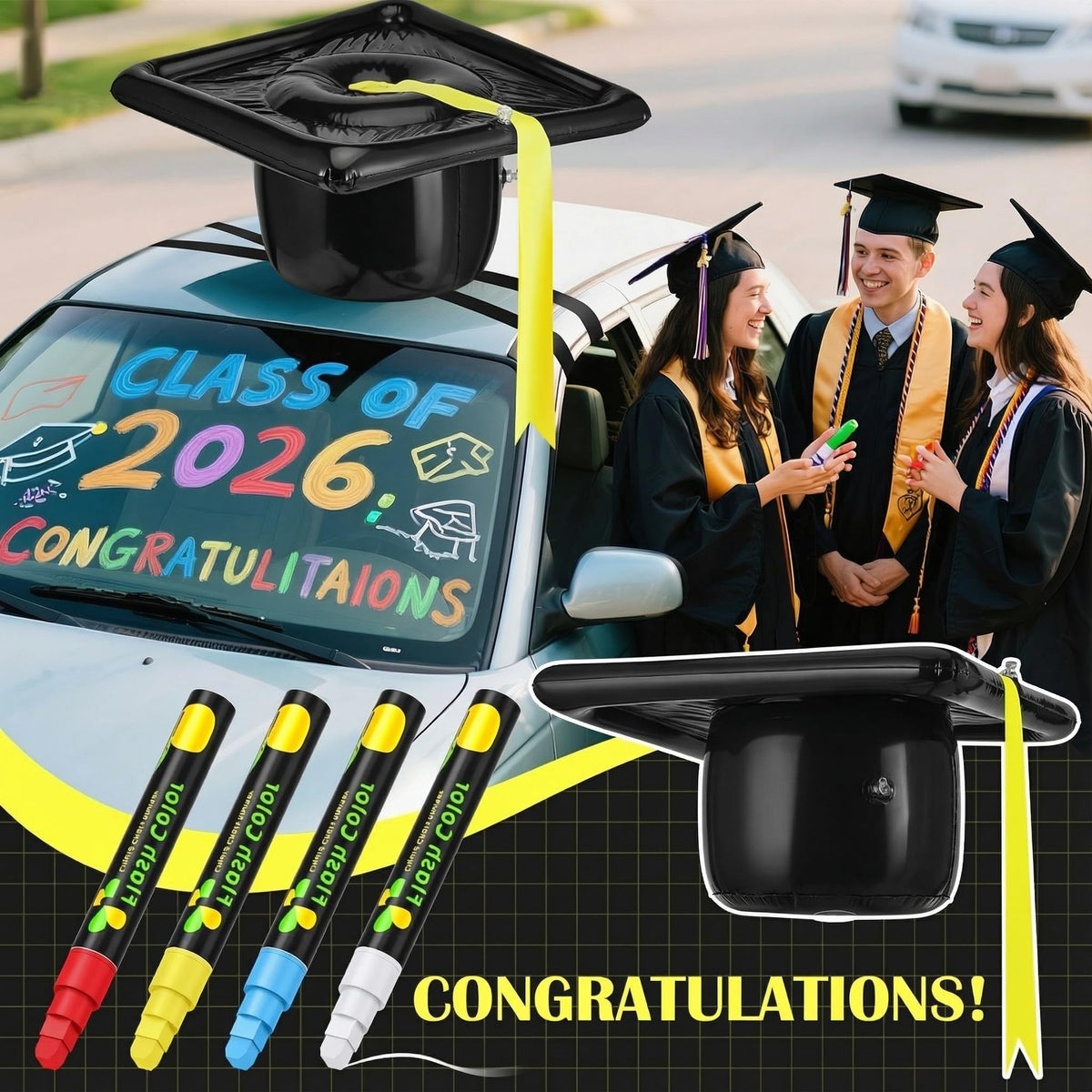Simgoing packaging contents show a complete 2026 graduation accessory kit