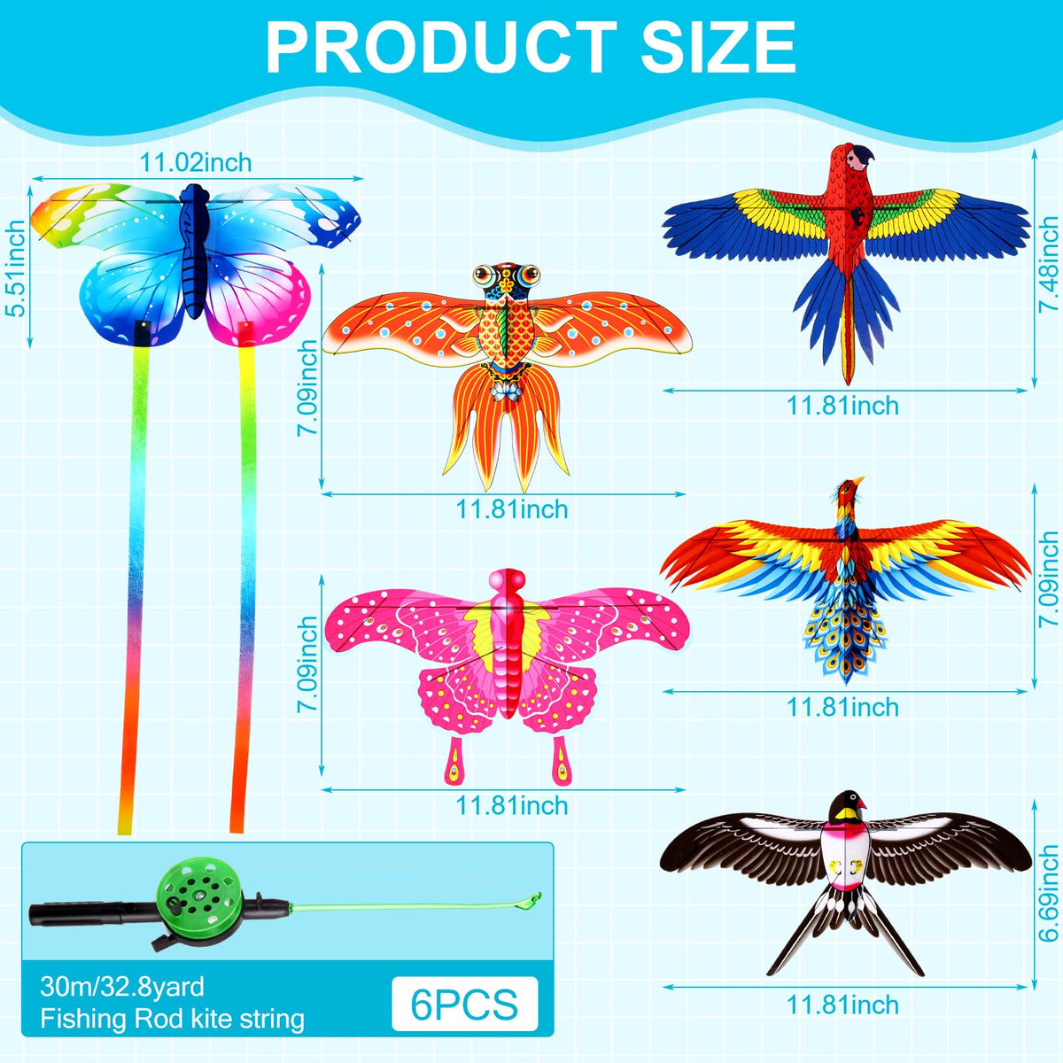 Simgoing mini fishing rod kite butterfly design 2 for vibrant color and stable flight