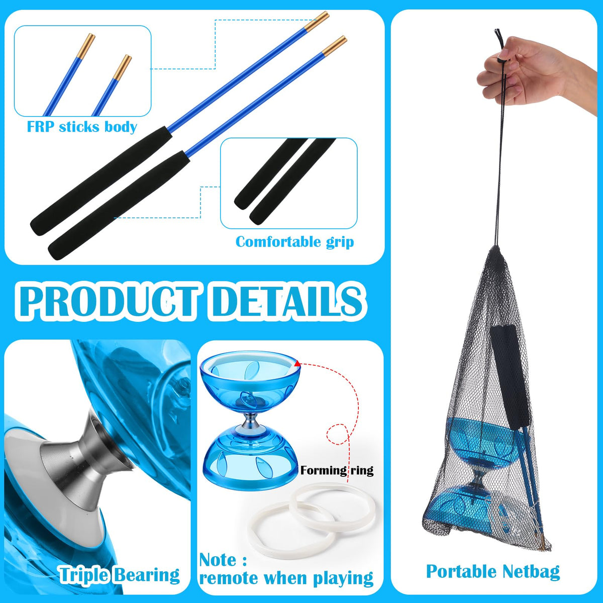 Simgoing net bag keeps the set organized for transport.
