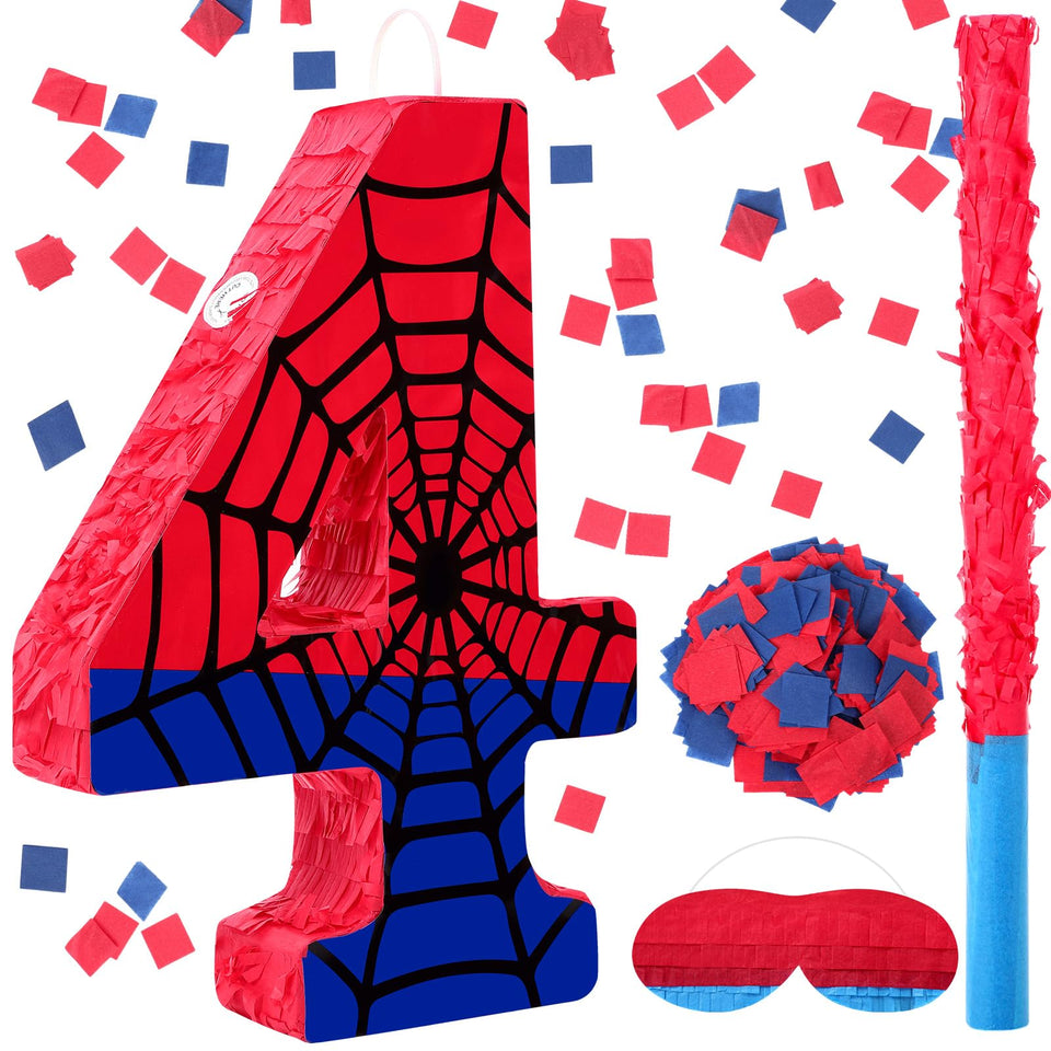 Simgoing Number 4 spider web pinata ready for a candy-filled birthday centerpiece