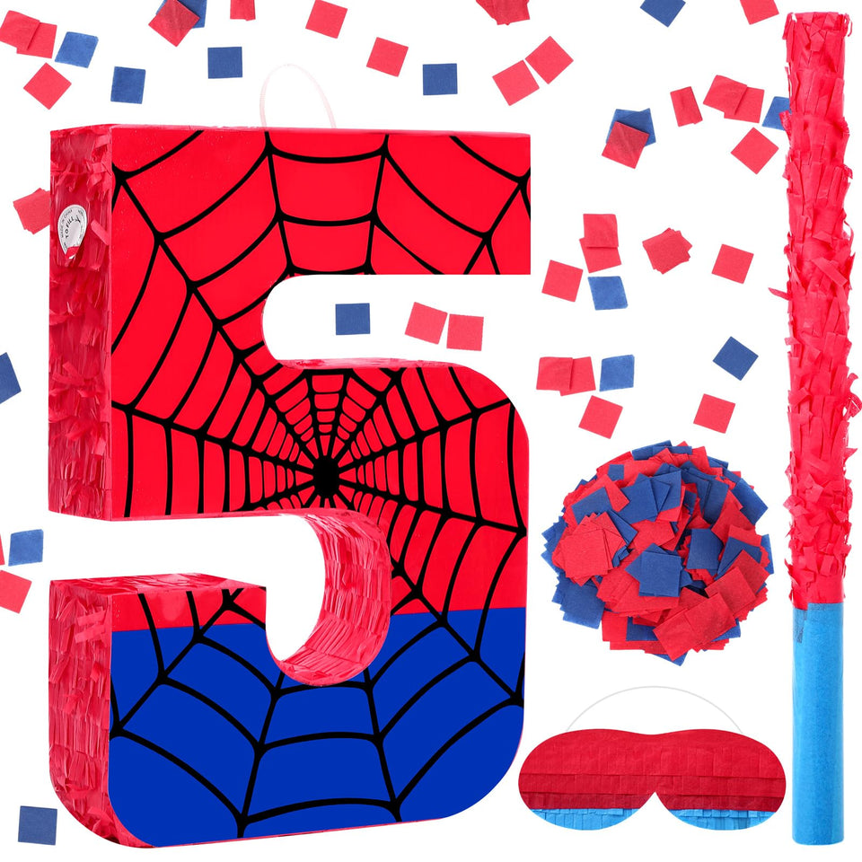 Simgoing number 5 spider web pinata centerpiece with candy.