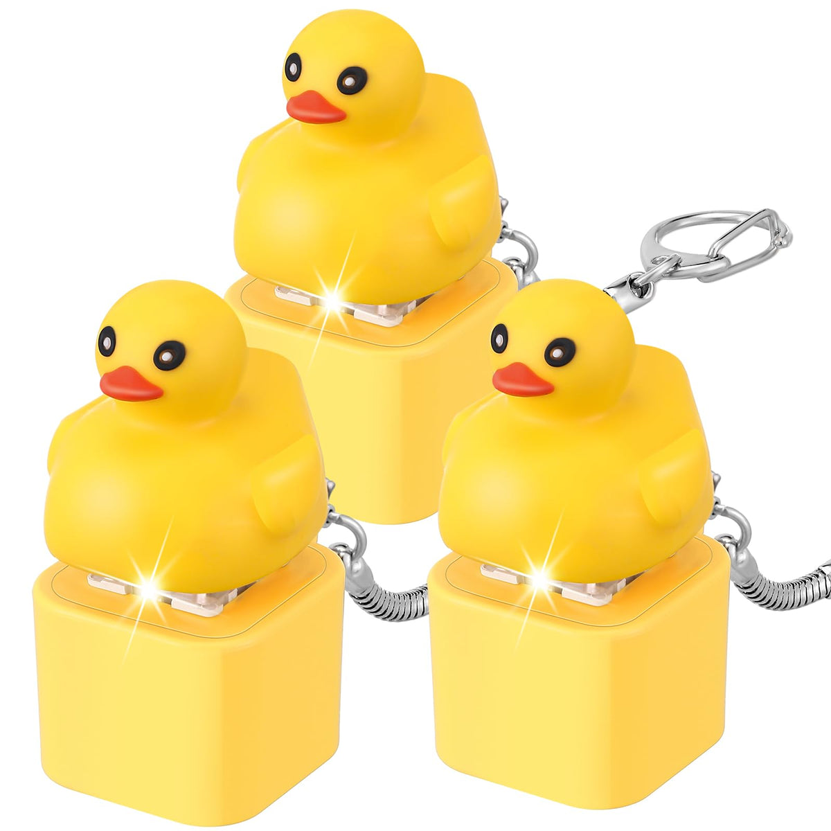 Simgoing quacking duck keychain 3pc bundle with bright yellow finish for on-the-go stress relief.