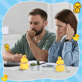 Simgoing quacking duck keychain on bag demonstrates portable relaxation and cheerful mood.