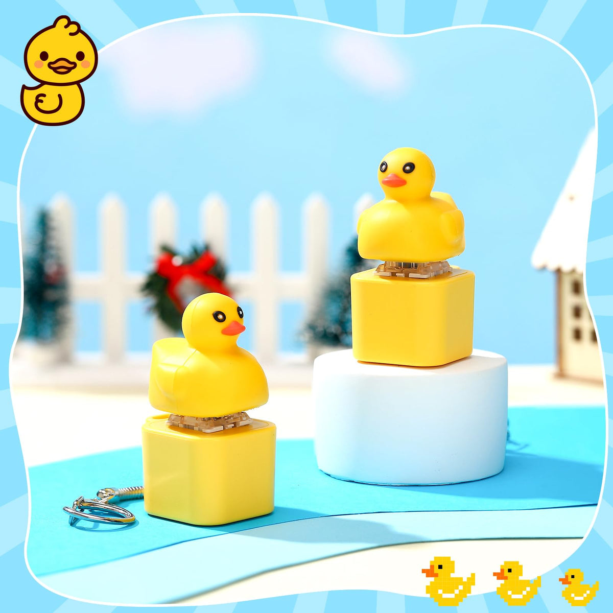 Simgoing quacking duck keychain rechargeable battery-powered stress relief in office.