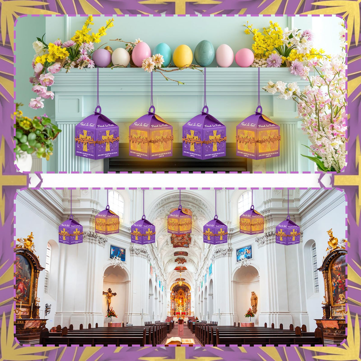 Simgoing ribbons and LED accents enhance vibrant, safe Easter décor.