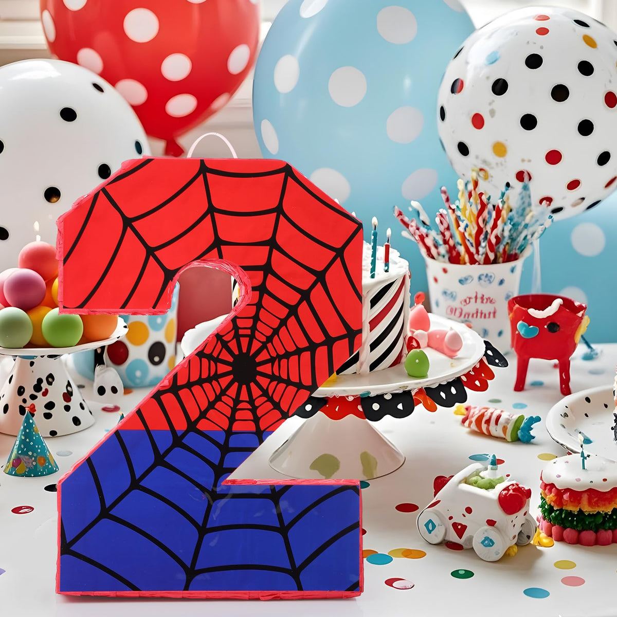 Simgoing spider web pinata setup creates a vibrant centerpiece and decor.