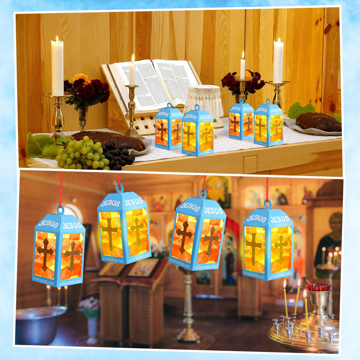 Simgoing window display shows cross lanterns creating a bright, inviting light in any room.