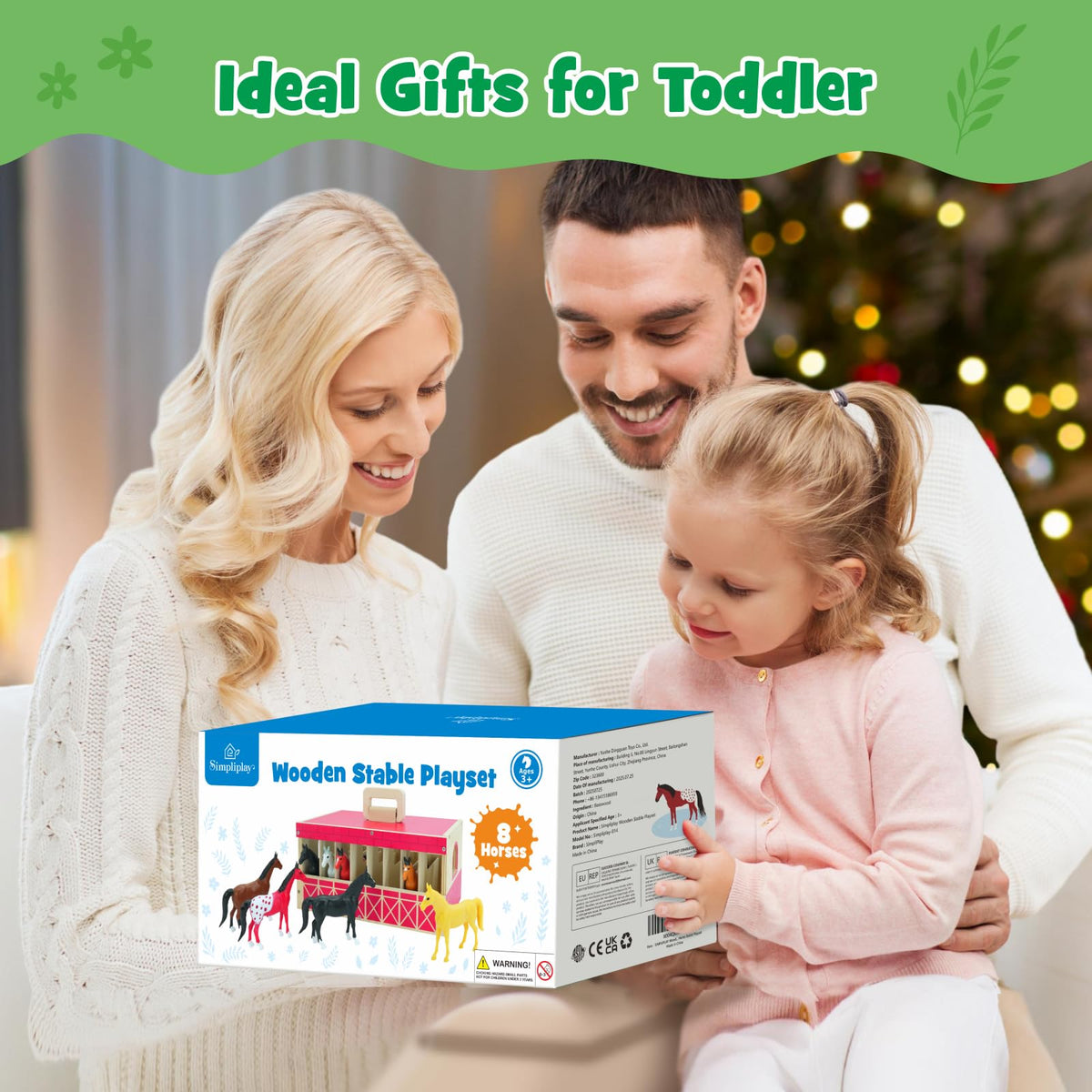 SIMPLIPLAY breed guide on color box helps kids learn horse types during play.