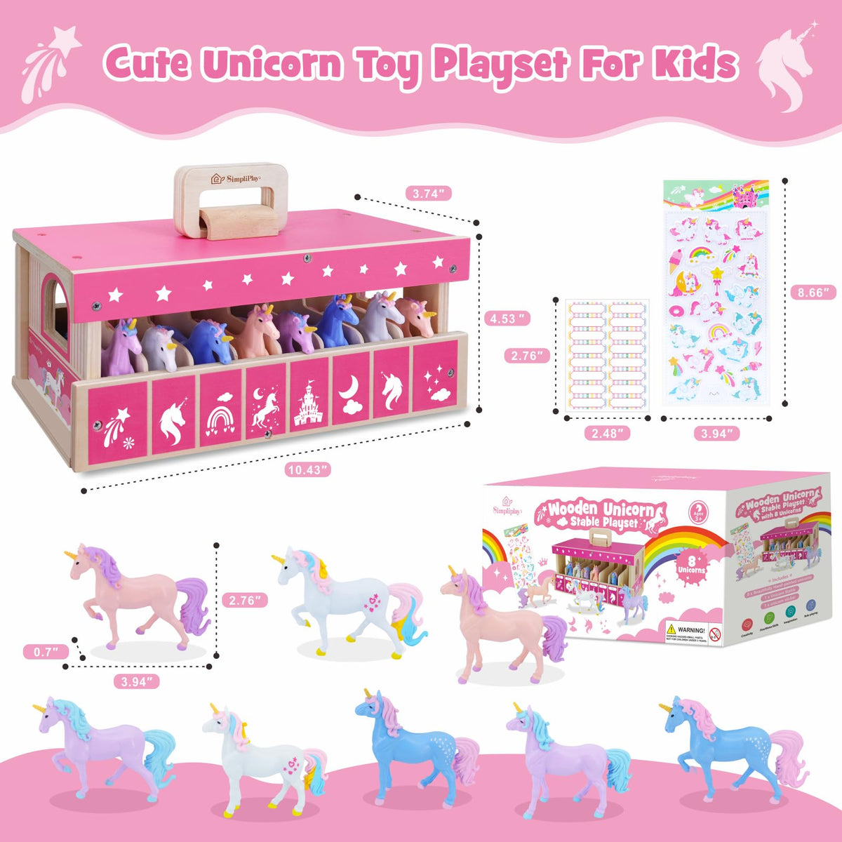 SIMPLIPLAY hand-painted-unicorns: vibrant, non-toxic colors on unicorn figures.