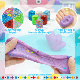 SIMPLIPLAY Mermaid Sensory Kit glittery dough close-up showcases sparkly texture.