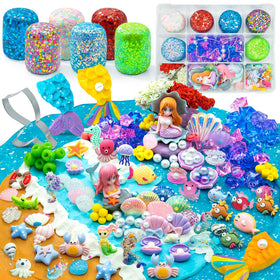 SIMPLIPLAY Mermaid Sensory Kit dough jars and mermaid figures spark imaginative play.