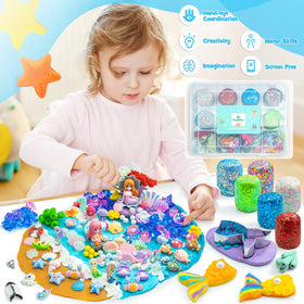 SIMPLIPLAY Mermaid Sensory Kit storage case keeps accessories organized for easy cleanup.