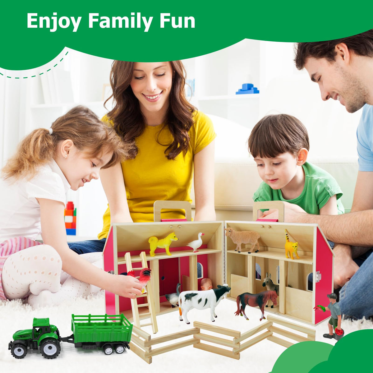 SIMPLIPLAY trailer enhances mobility of the farm playset.
