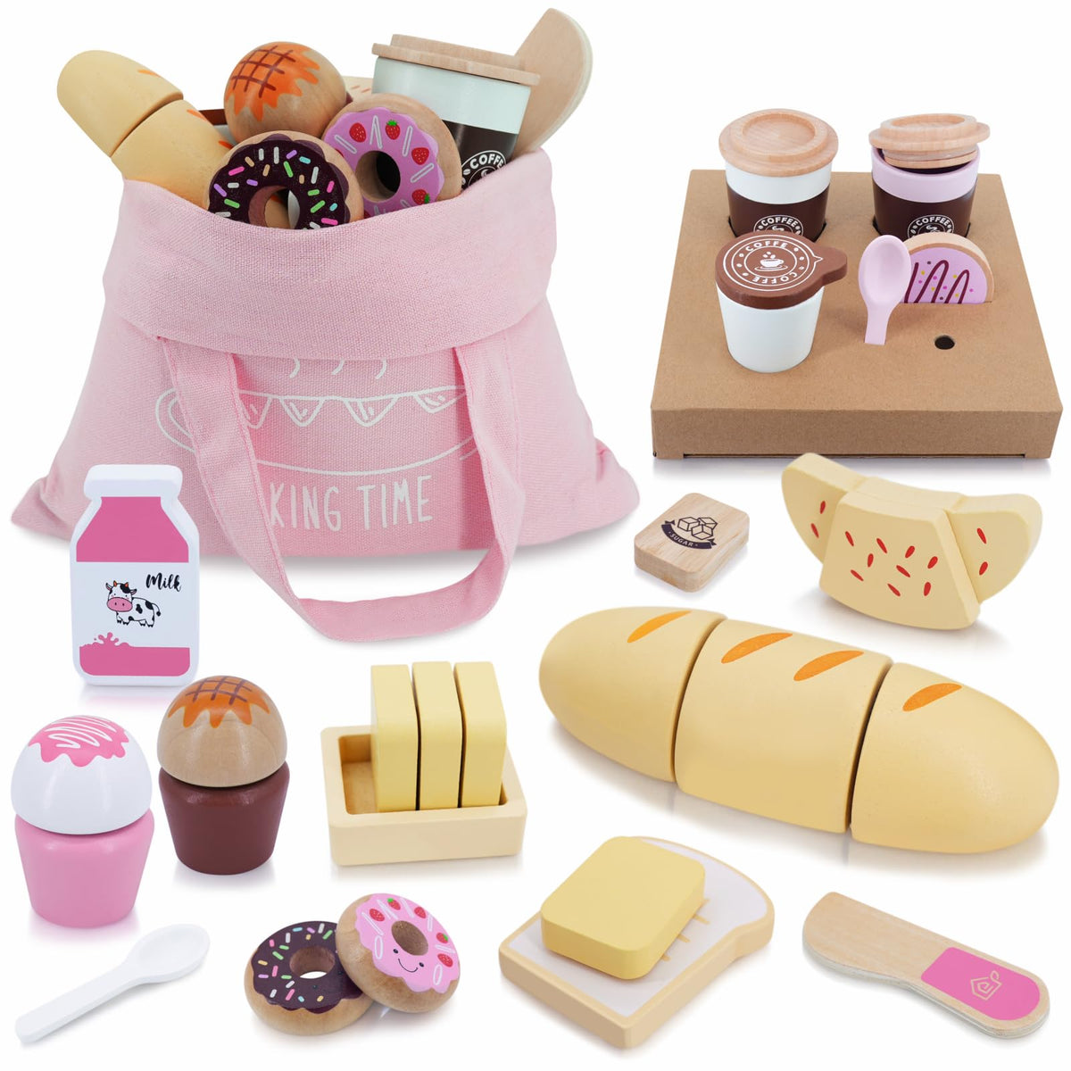 SIMPLIPLAY wooden croissant boosts imaginative play and fine motor skill practice.
