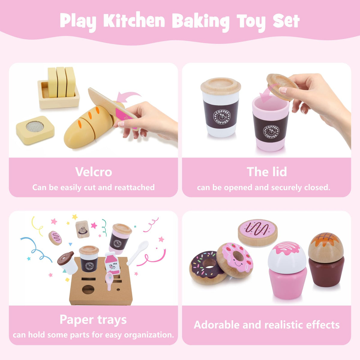 SIMPLIPLAY wooden cupcake encourages creativity and cooperative play during kitchen pretend games.