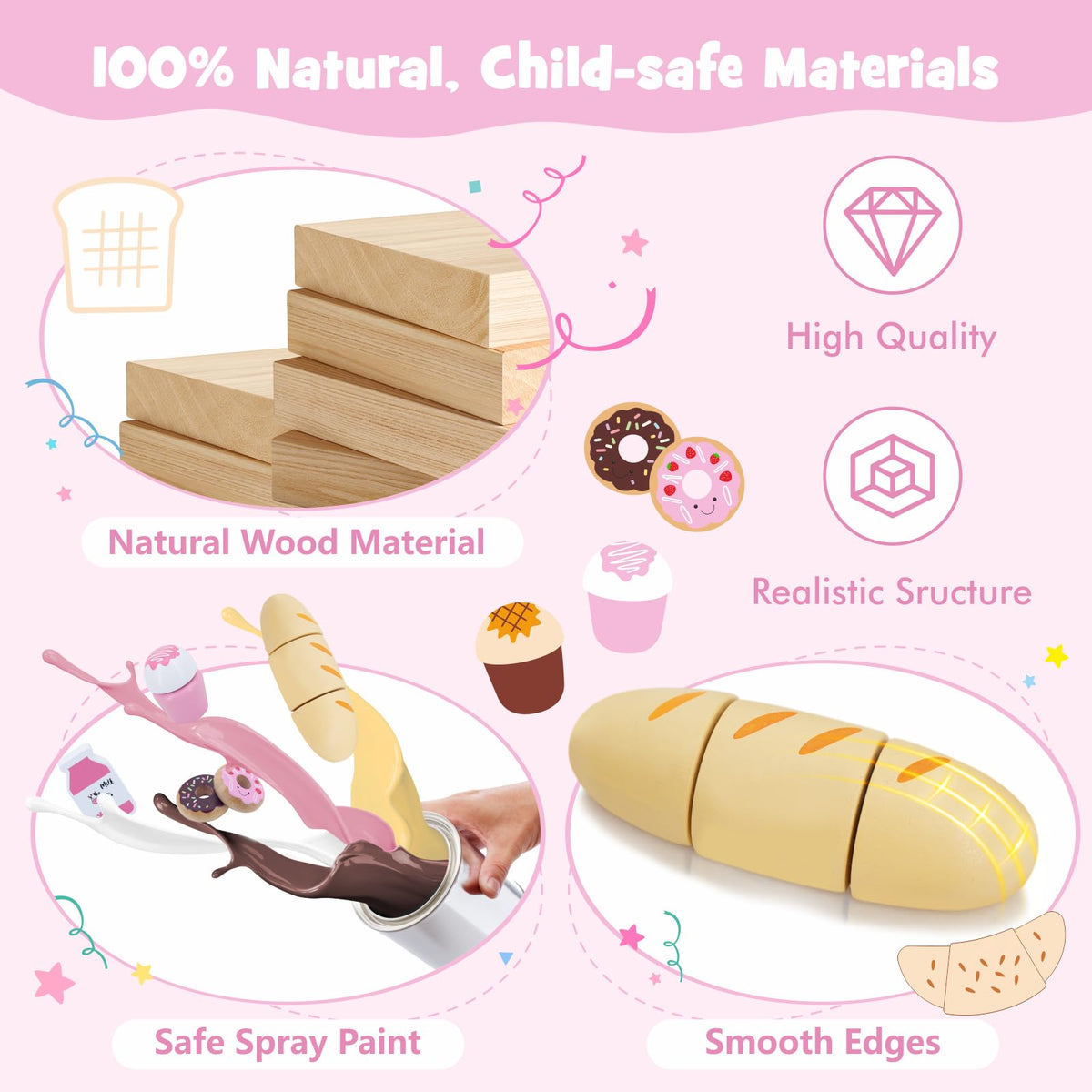 SIMPLIPLAY wooden donut set invites sharing and storytelling during playtime.