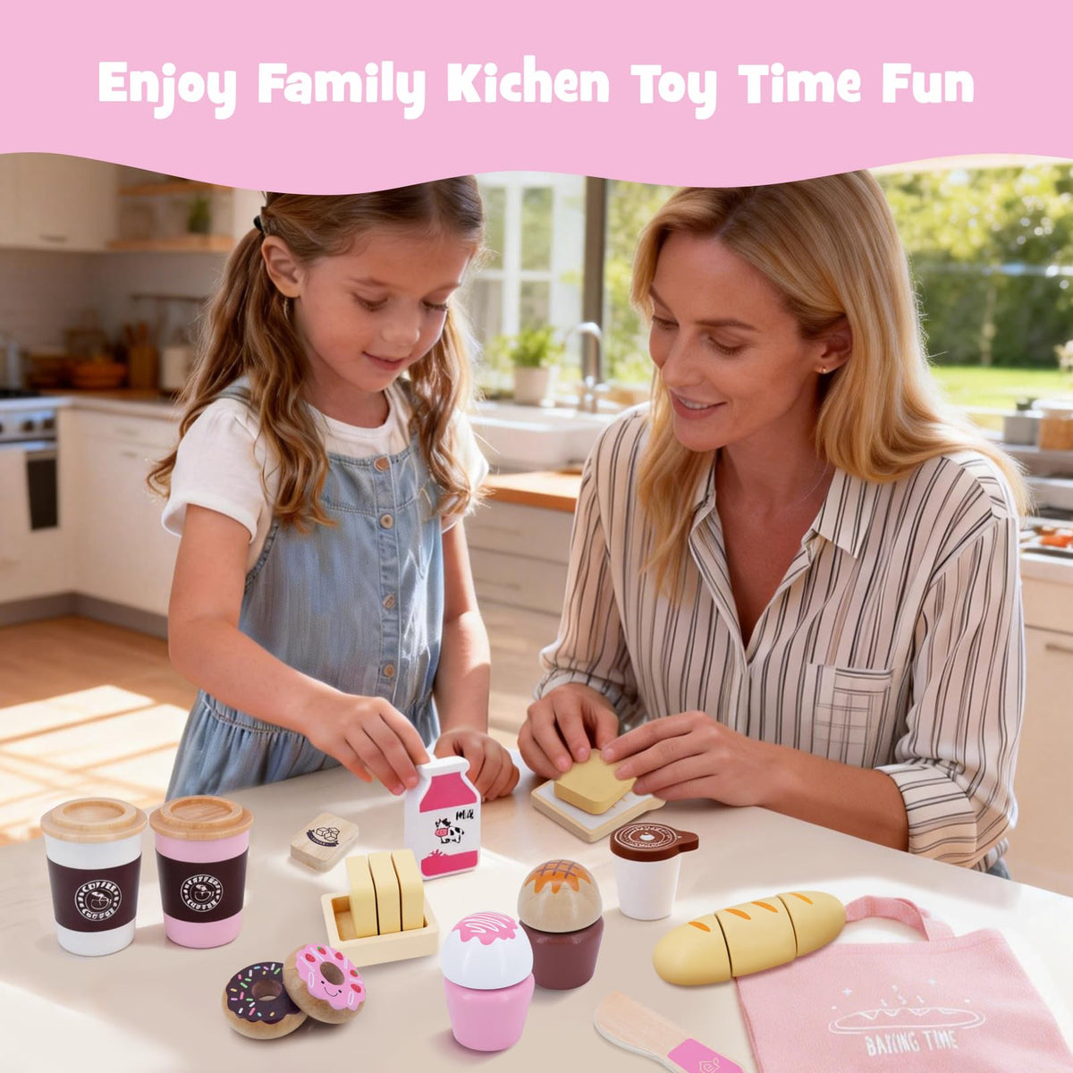 SIMPLIPLAY wooden toast piece adds realistic detail to pretend kitchen scenarios.