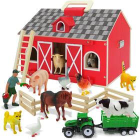 SIMPLIPLAY wooden barn for portable play and easy cleanup.