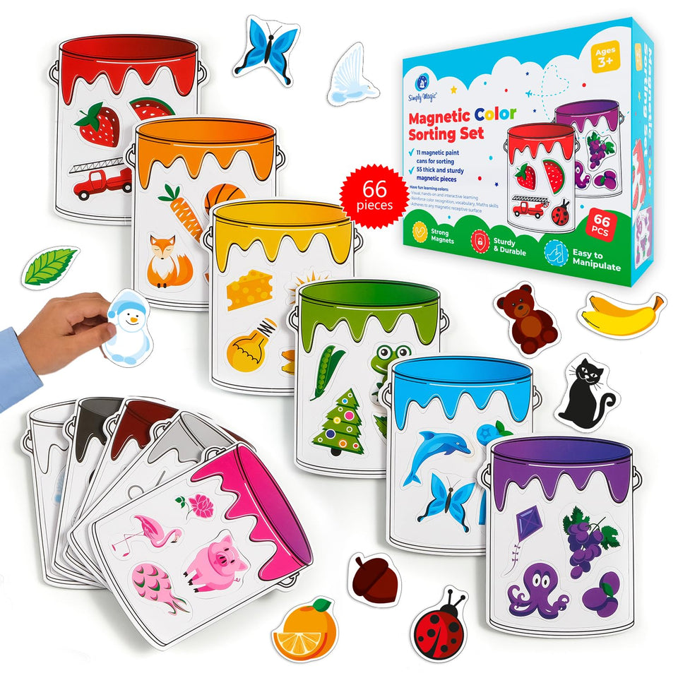 Simply Magic 11 Jars Color Sorting Set on table for collaborative color play