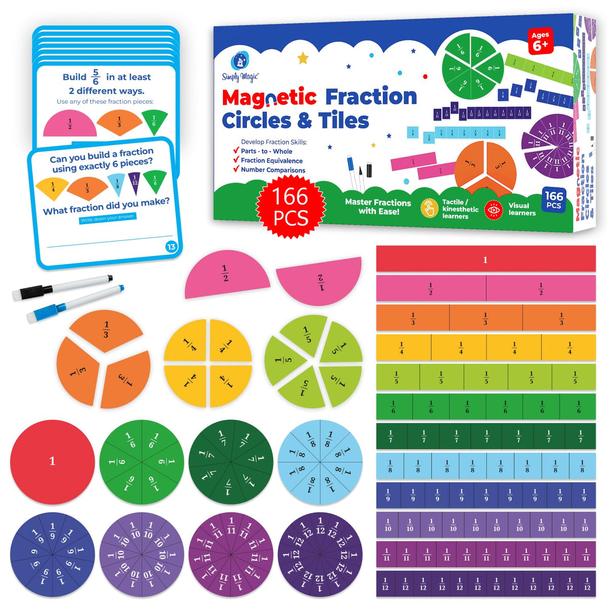 Simply Magic 178-pcs magnetic fraction circles for visualizing fractions in class