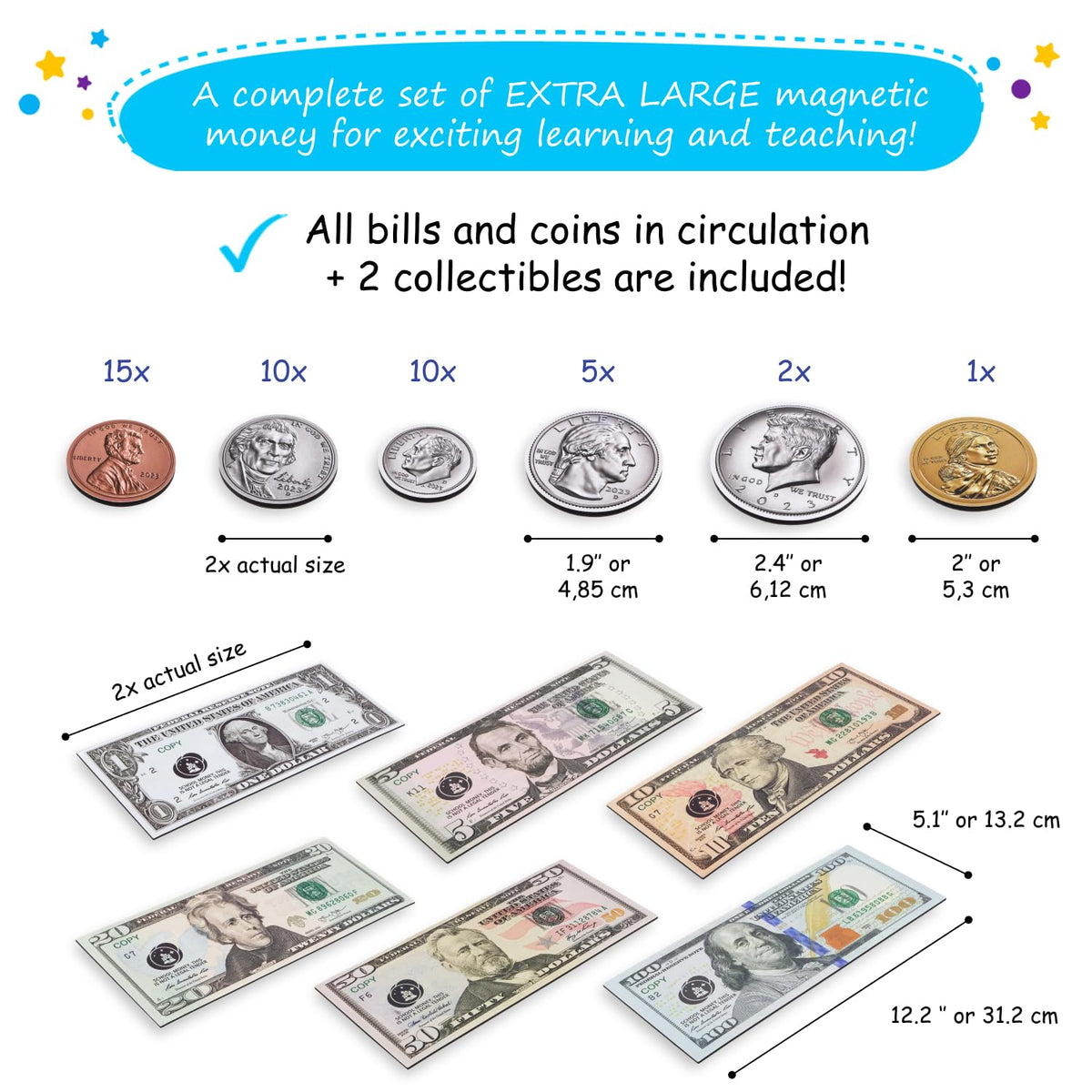 Simply Magic counting money activity using magnetic bills and coins.