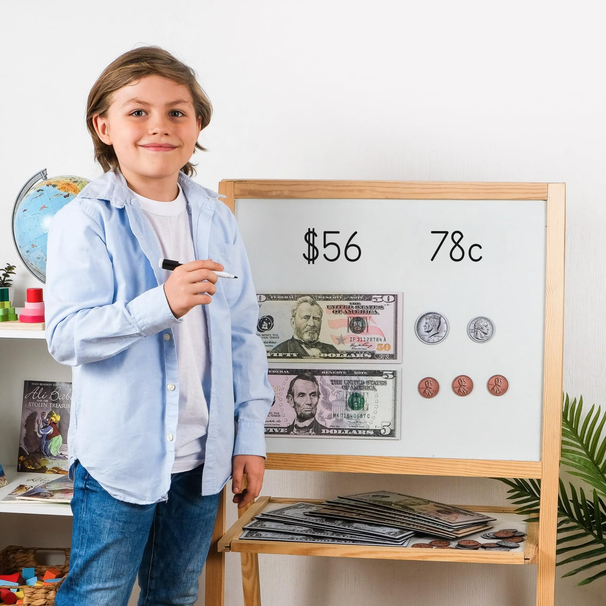 Simply Magic durable laminated surface protects magnetic money during lessons.
