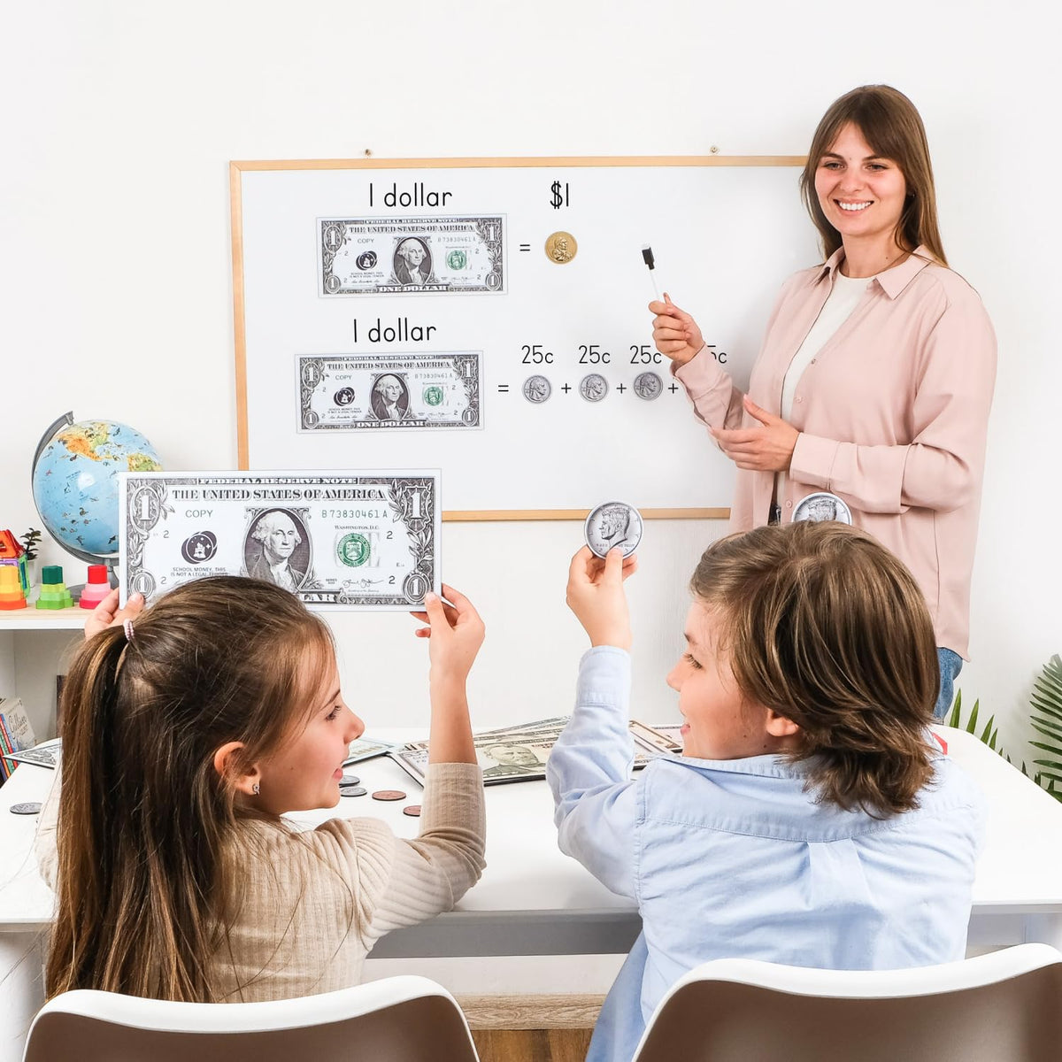Simply Magic jumbo magnetic money mix of bills for counting activities.