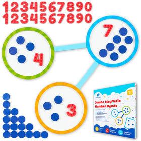 Simply Magic 75-piece magnetic number bonds set on a whiteboard for interactive learning.