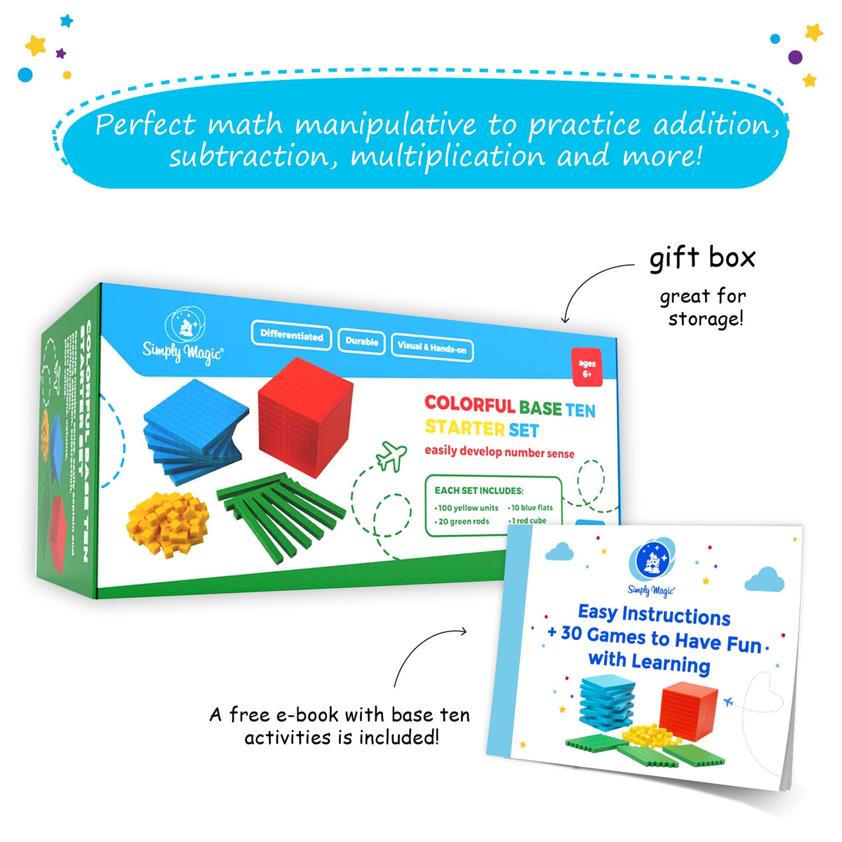 Simply Magic base ten blocks provide hands-on practice for math stations.