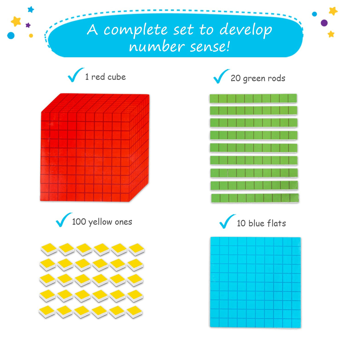 Simply Magic blue flats base ten block visualizes hundreds for quick regrouping