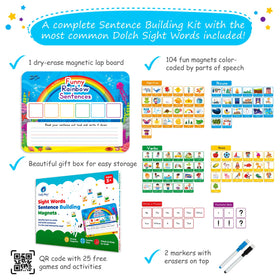 Simply Magic color-coded magnets 104 for sentence construction and memory.