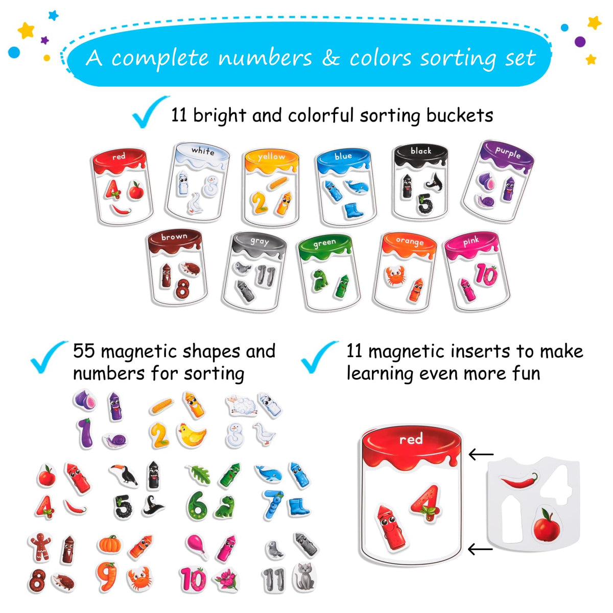Simply Magic 66 PCS Magnetic Color Sorting Set – Colors, Numbers & Sha ...