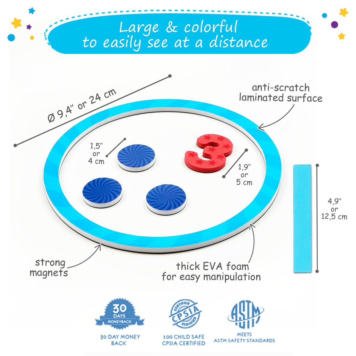 Simply Magic large magnetic circles visualize number relationships during lessons.