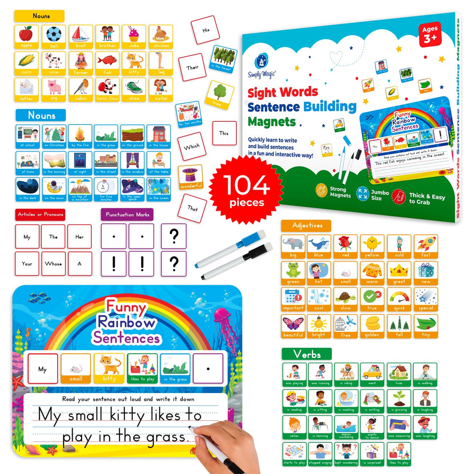 Simply Magic sentence tiles on board support early reading practice.
