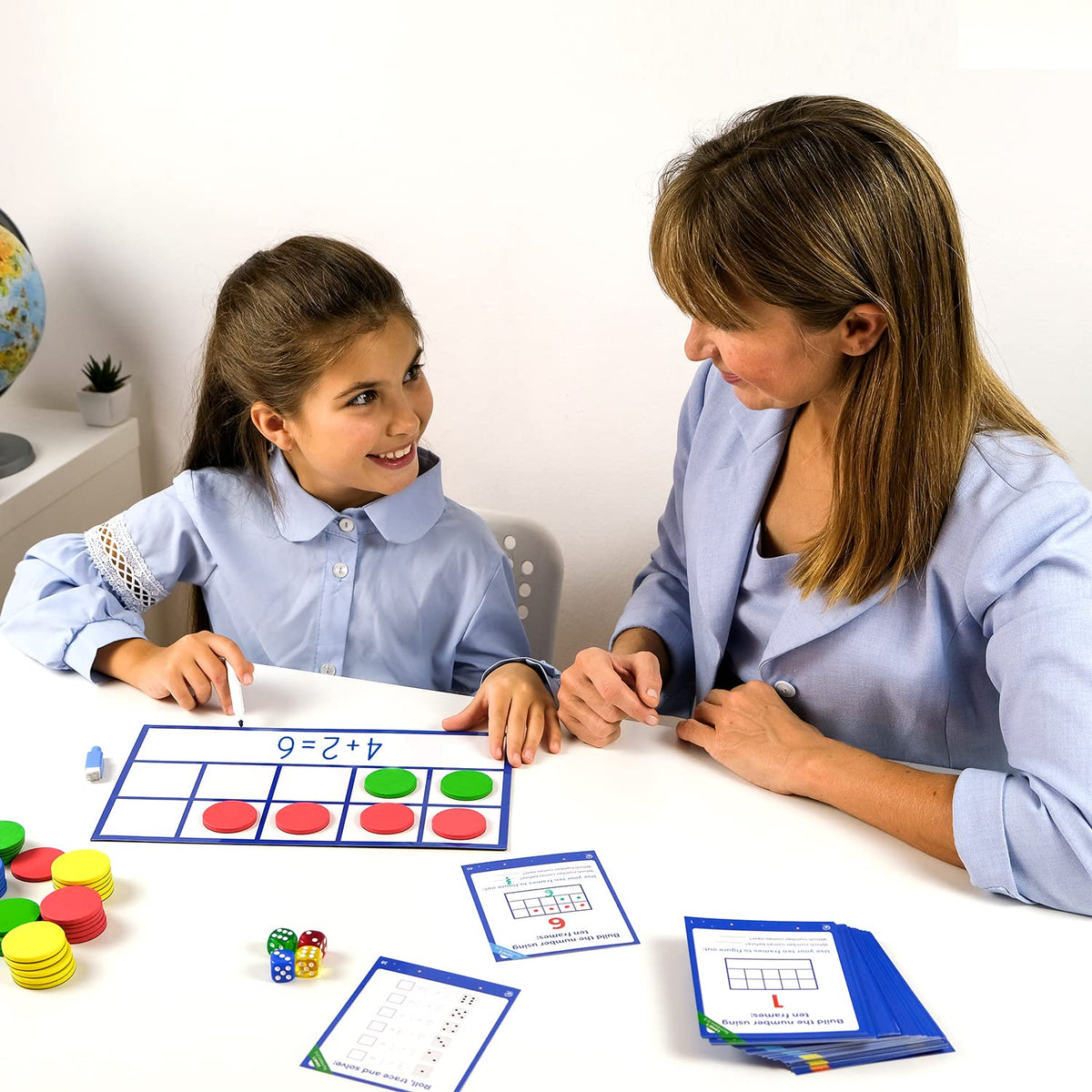 Simply Magic jumbo ten frames with counters ready for easy grabbing during activities