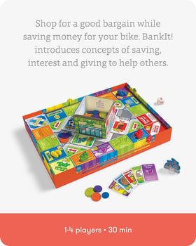 SimplyFun BankIt! spend or save decision moment highlights budgeting choices.